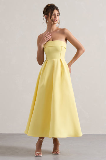Annalise Lemon Bandeau Skater Midi Dress